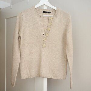 THE LIMITED Beige Henley Button Knit Longsleeve Top M